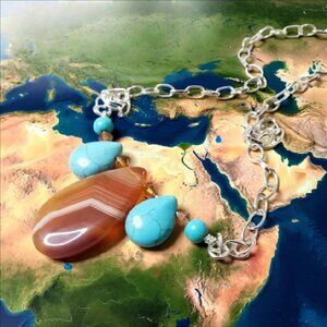 JEWELRY SET!!! Handmade Agate + Aqua Howlite! Necklace + Dangle Earrings Set!